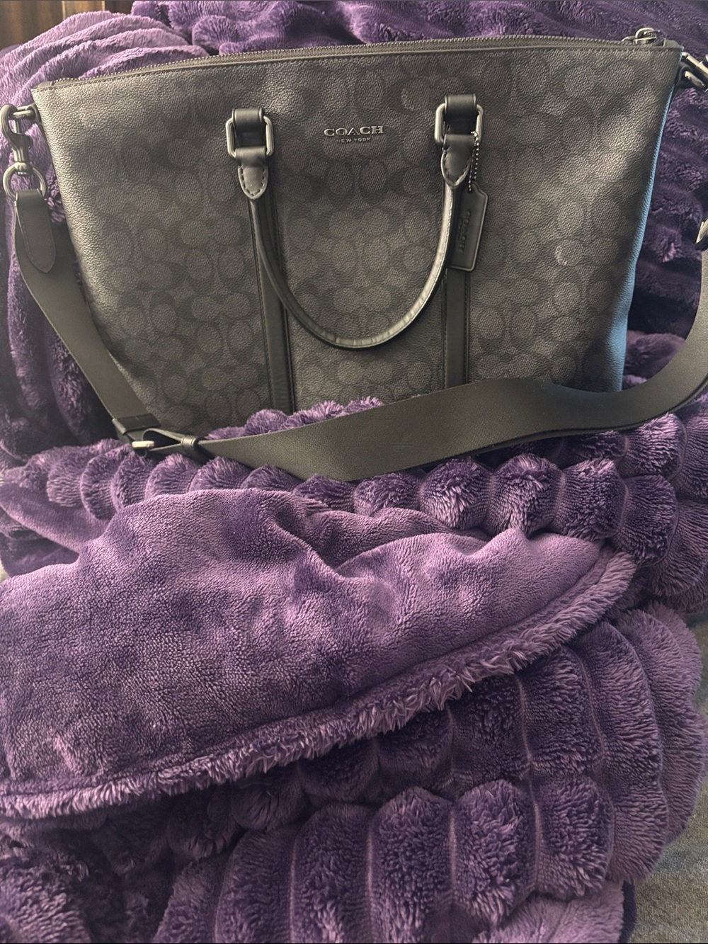 COACH Charcoal Signature Tote with Black Trim